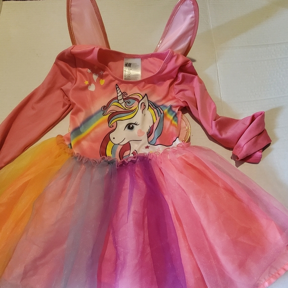 H&M Kids Girls Unicorn Costume Tulle Dress with Detachable Wings  Pink Tutu - Picture 6 of 9